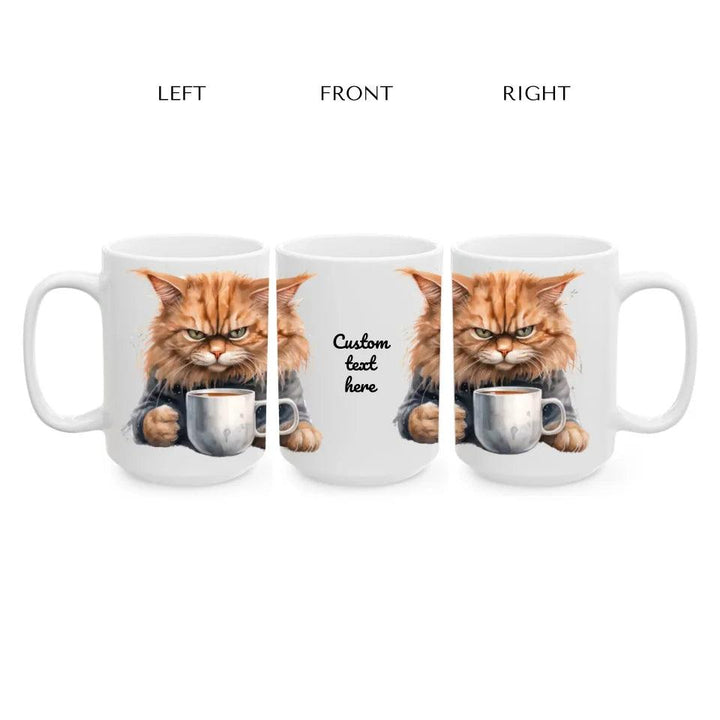 Custom Angry Cat Drinking Coffee Mug - ARTFULANE