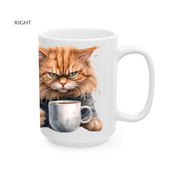 Custom Angry Cat Drinking Coffee Mug - ARTFULANE