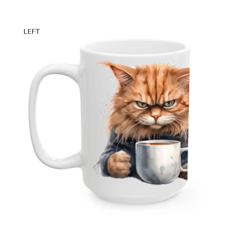 Custom Angry Cat Drinking Coffee Mug - ARTFULANE