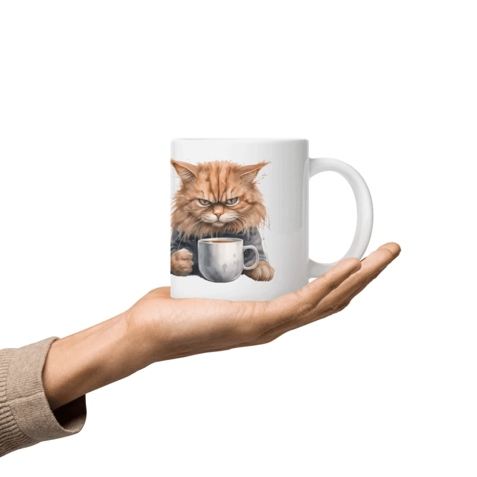 Custom Angry Cat Drinking Coffee Mug - ARTFULANE