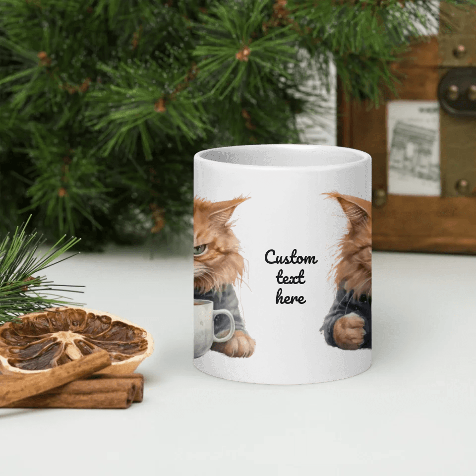 Custom Angry Cat Drinking Coffee Mug - ARTFULANE