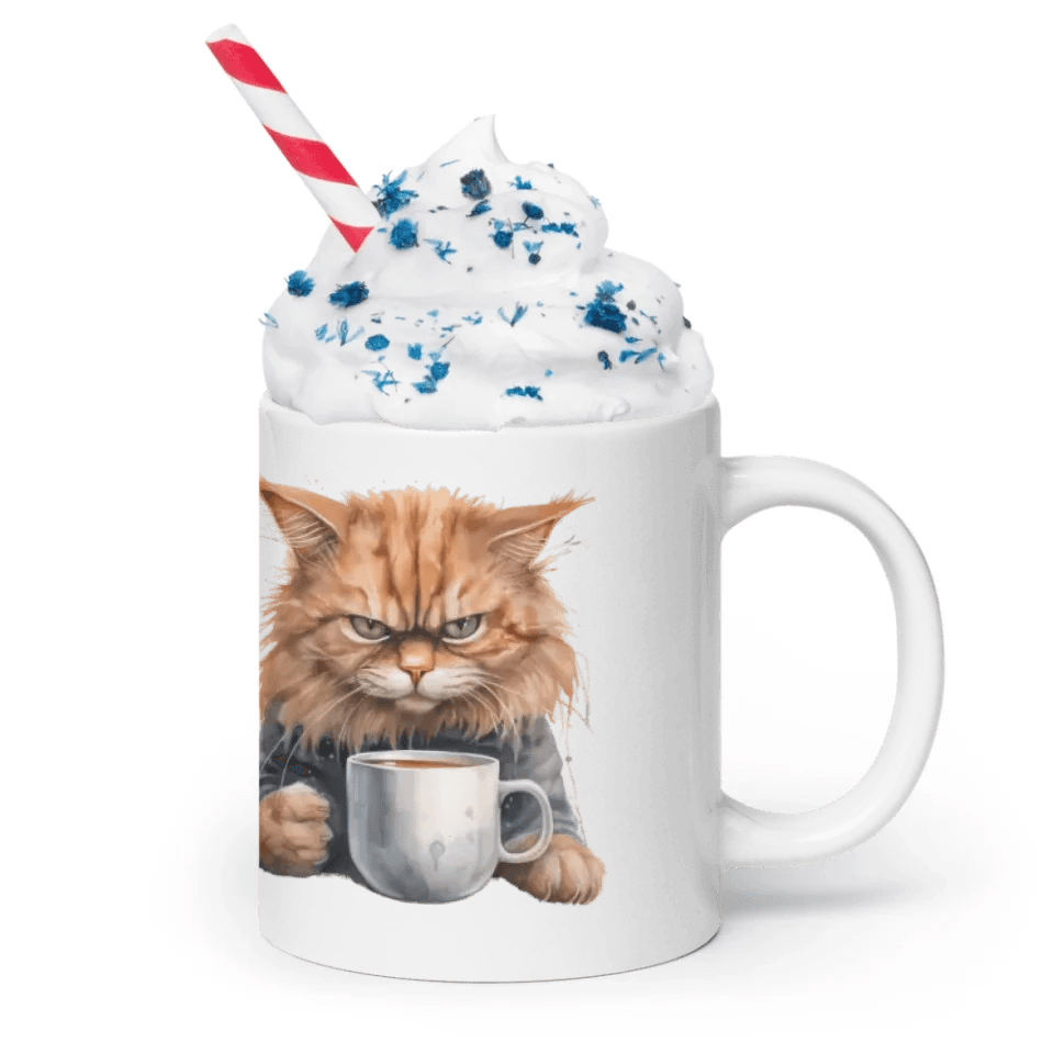 Custom Angry Cat Drinking Coffee Mug - ARTFULANE