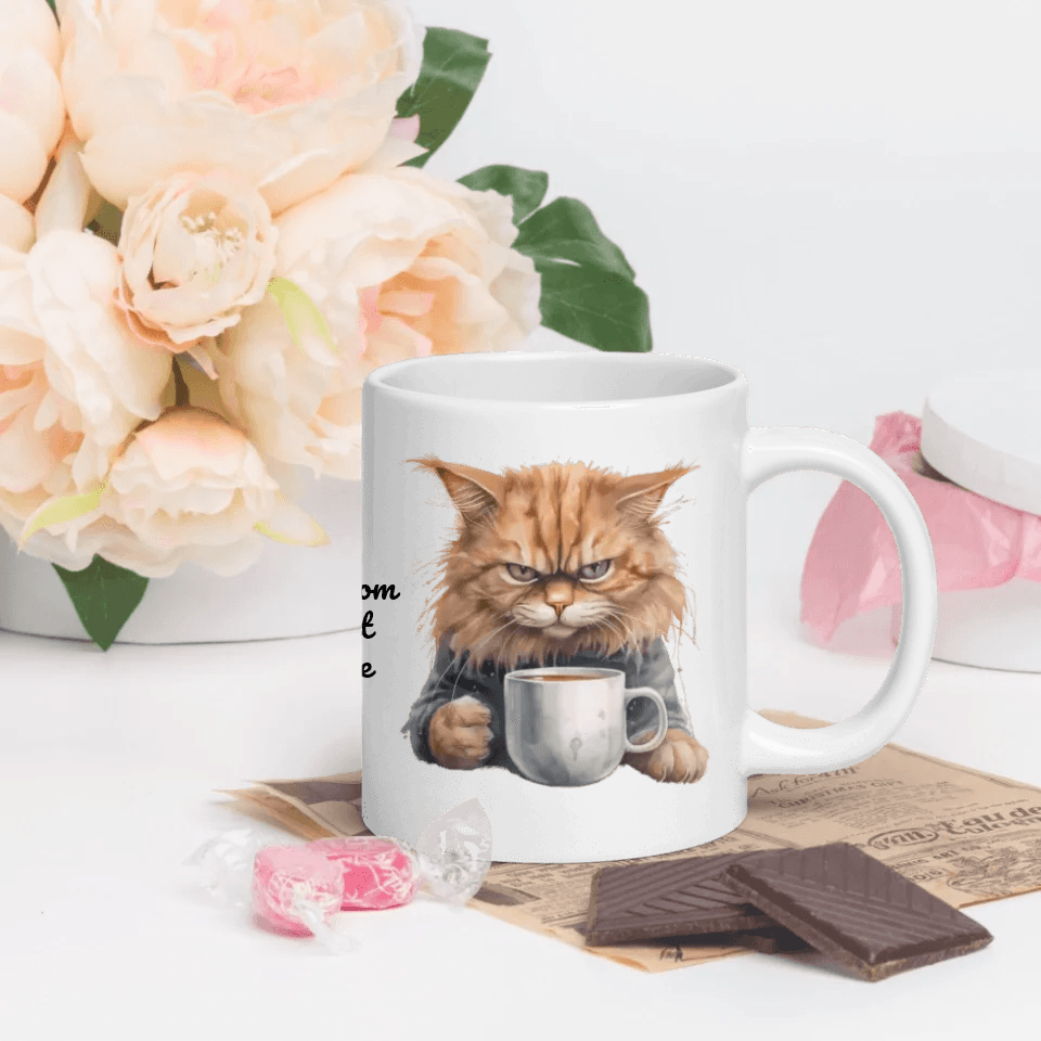 Custom Angry Cat Drinking Coffee Mug - ARTFULANE