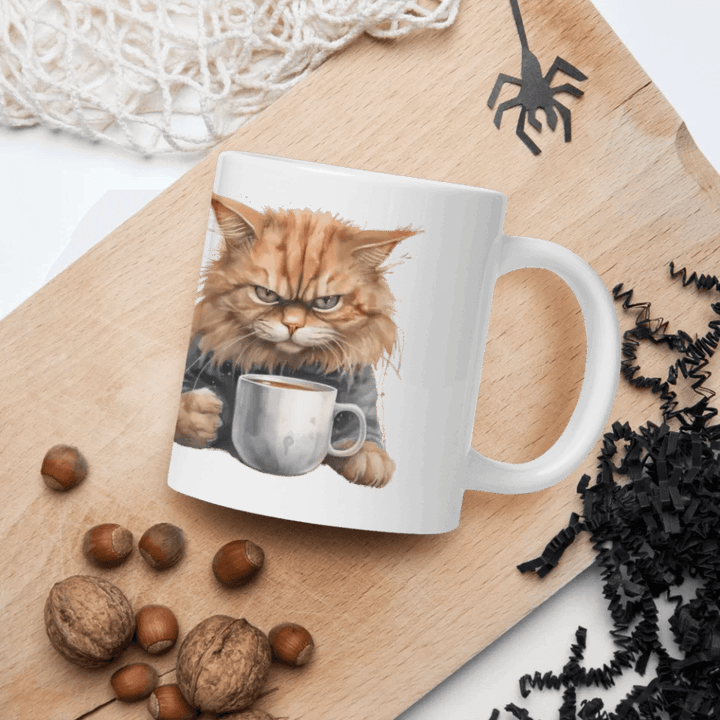 Custom Angry Cat Drinking Coffee Mug - ARTFULANE