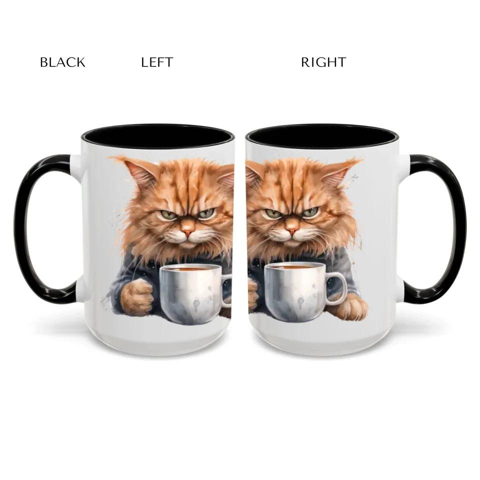 Custom Angry Cat Drinking Coffee Mug - ARTFULANE