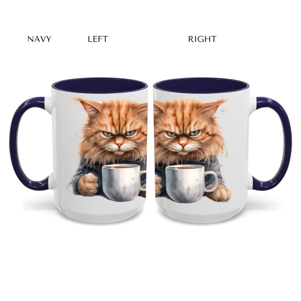 Custom Angry Cat Drinking Coffee Mug - ARTFULANE