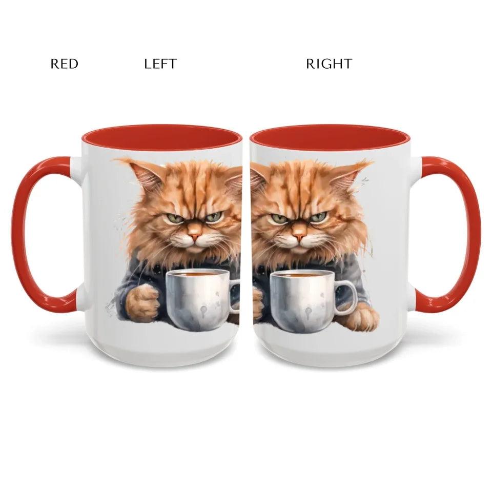 Custom Angry Cat Drinking Coffee Mug - ARTFULANE