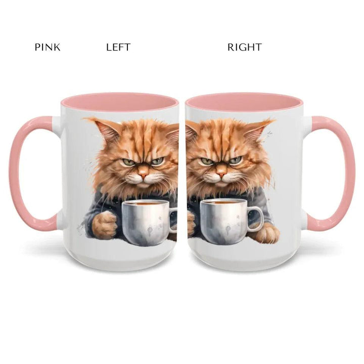 Custom Angry Cat Drinking Coffee Mug - ARTFULANE