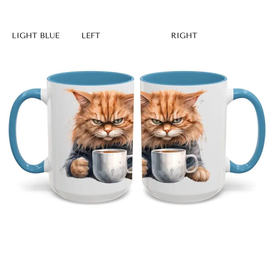 Custom Angry Cat Drinking Coffee Mug - ARTFULANE