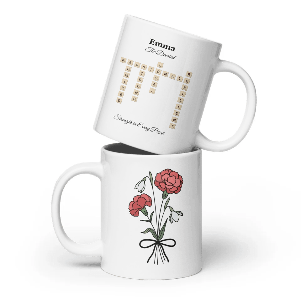 Custom Birth Month Flower Personality Word Tile Mug - ARTFULANE