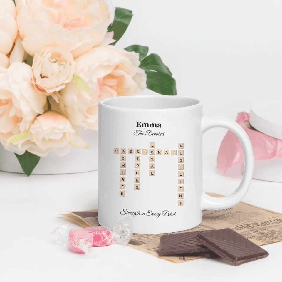 Custom Birth Month Flower Personality Word Tile Mug - ARTFULANE