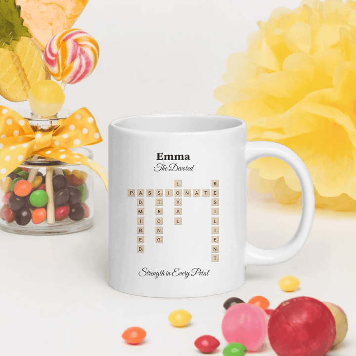 Custom Birth Month Flower Personality Word Tile Mug - ARTFULANE