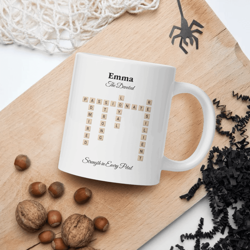 Custom Birth Month Flower Personality Word Tile Mug - ARTFULANE