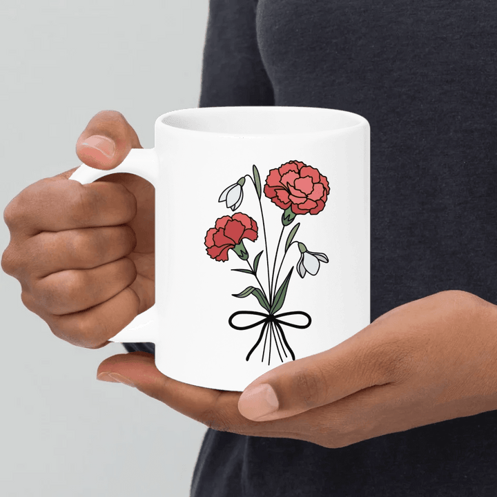 Custom Birth Month Flower Personality Word Tile Mug - ARTFULANE