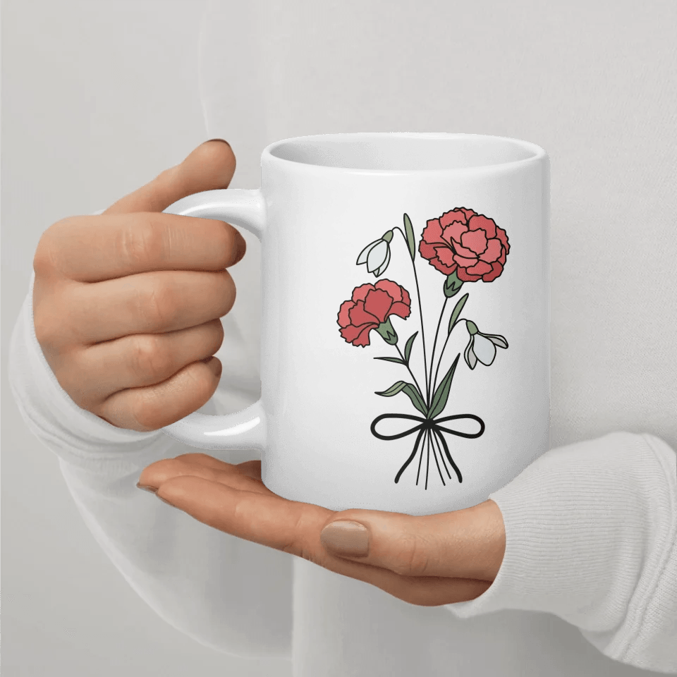 Custom Birth Month Flower Personality Word Tile Mug - ARTFULANE