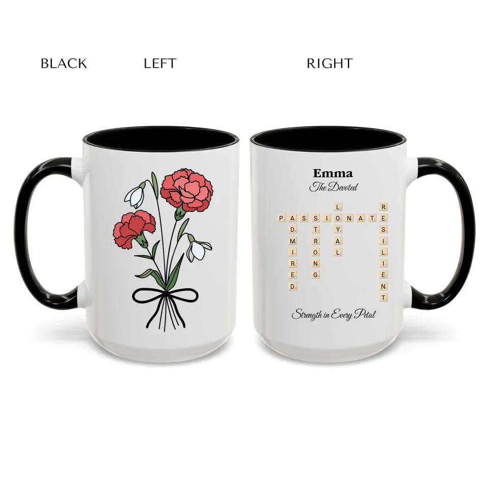 Custom Birth Month Flower Personality Word Tile Mug - ARTFULANE