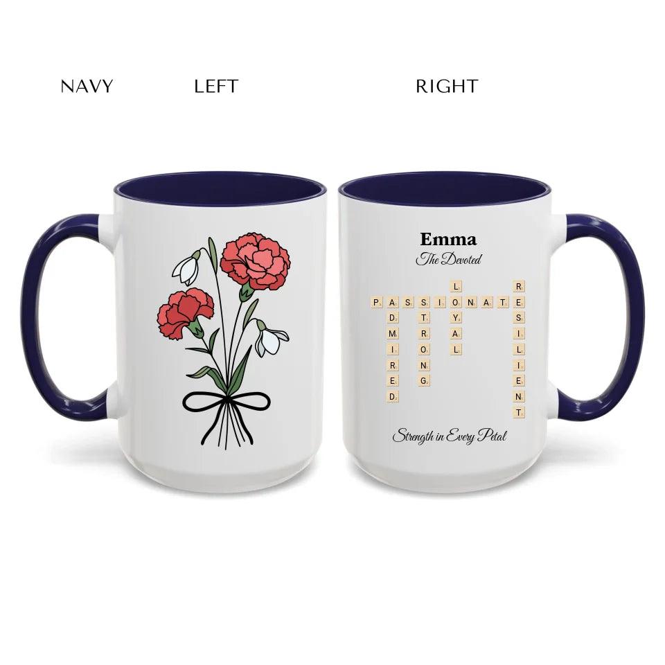 Custom Birth Month Flower Personality Word Tile Mug - ARTFULANE