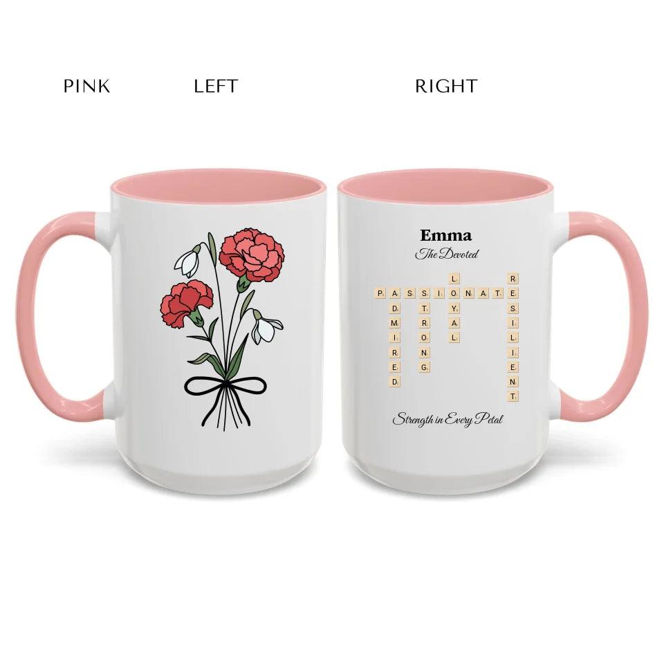 Custom Birth Month Flower Personality Word Tile Mug - ARTFULANE