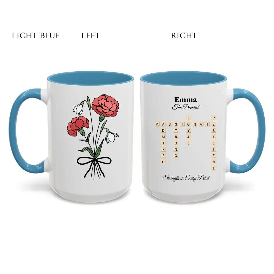 Custom Birth Month Flower Personality Word Tile Mug - ARTFULANE