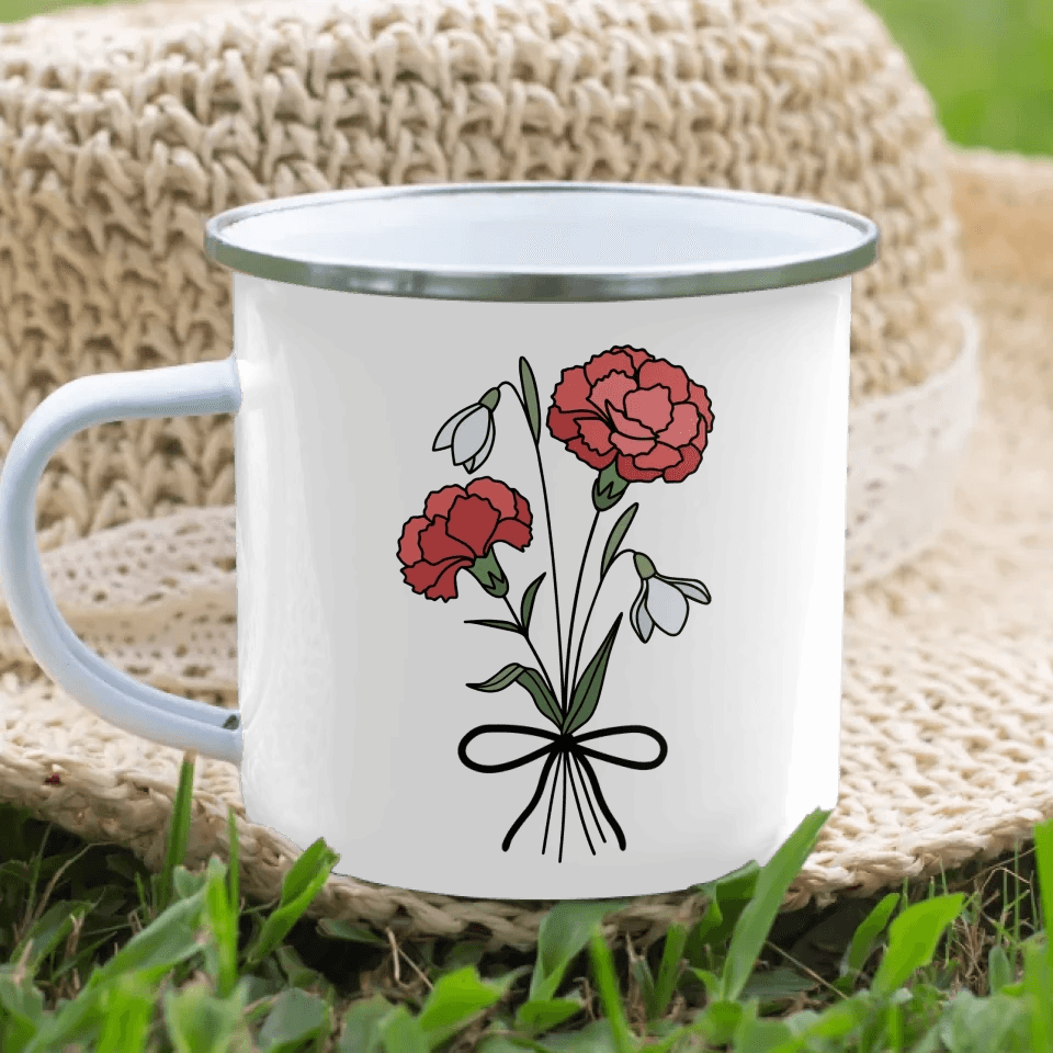 Custom Birth Month Flower Personality Word Tile Mug - ARTFULANE