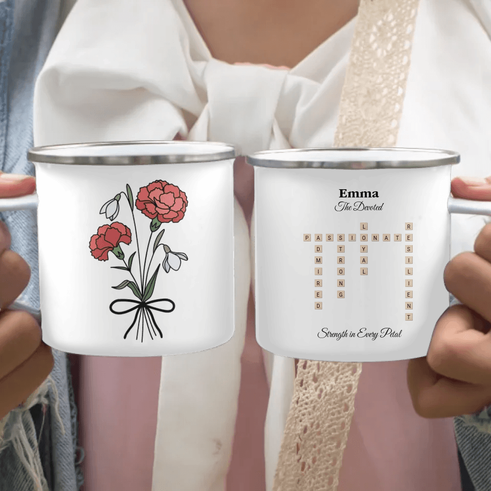 Custom Birth Month Flower Personality Word Tile Mug - ARTFULANE