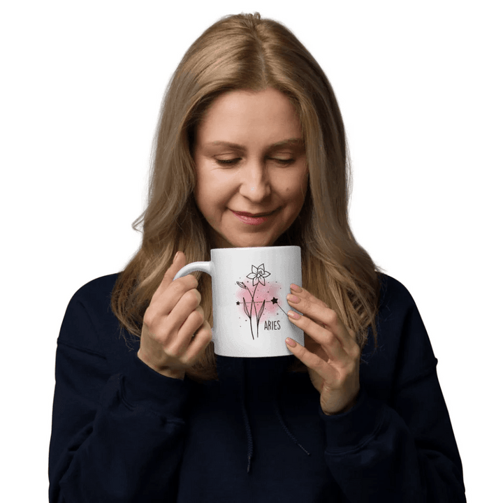 Custom Birth Month Flower Zodiac Word Tile Mug - ARTFULANE