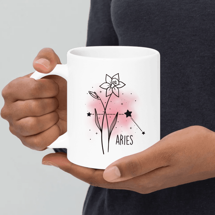 Custom Birth Month Flower Zodiac Word Tile Mug - ARTFULANE