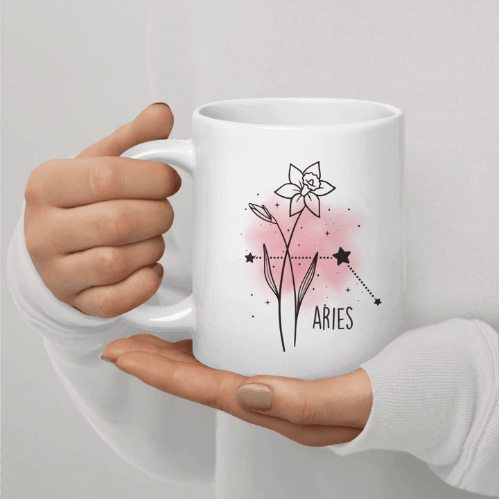 Custom Birth Month Flower Zodiac Word Tile Mug - ARTFULANE