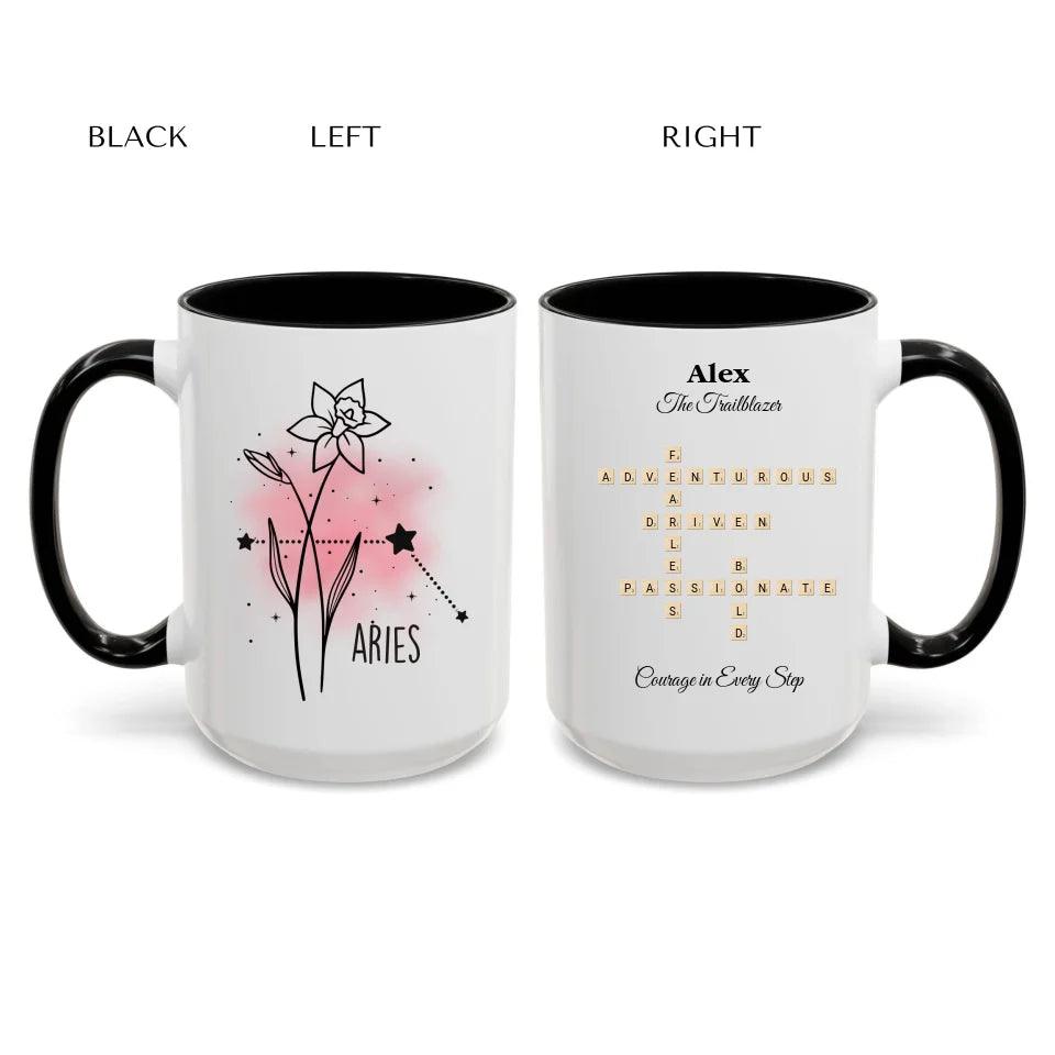 Custom Birth Month Flower Zodiac Word Tile Mug - ARTFULANE