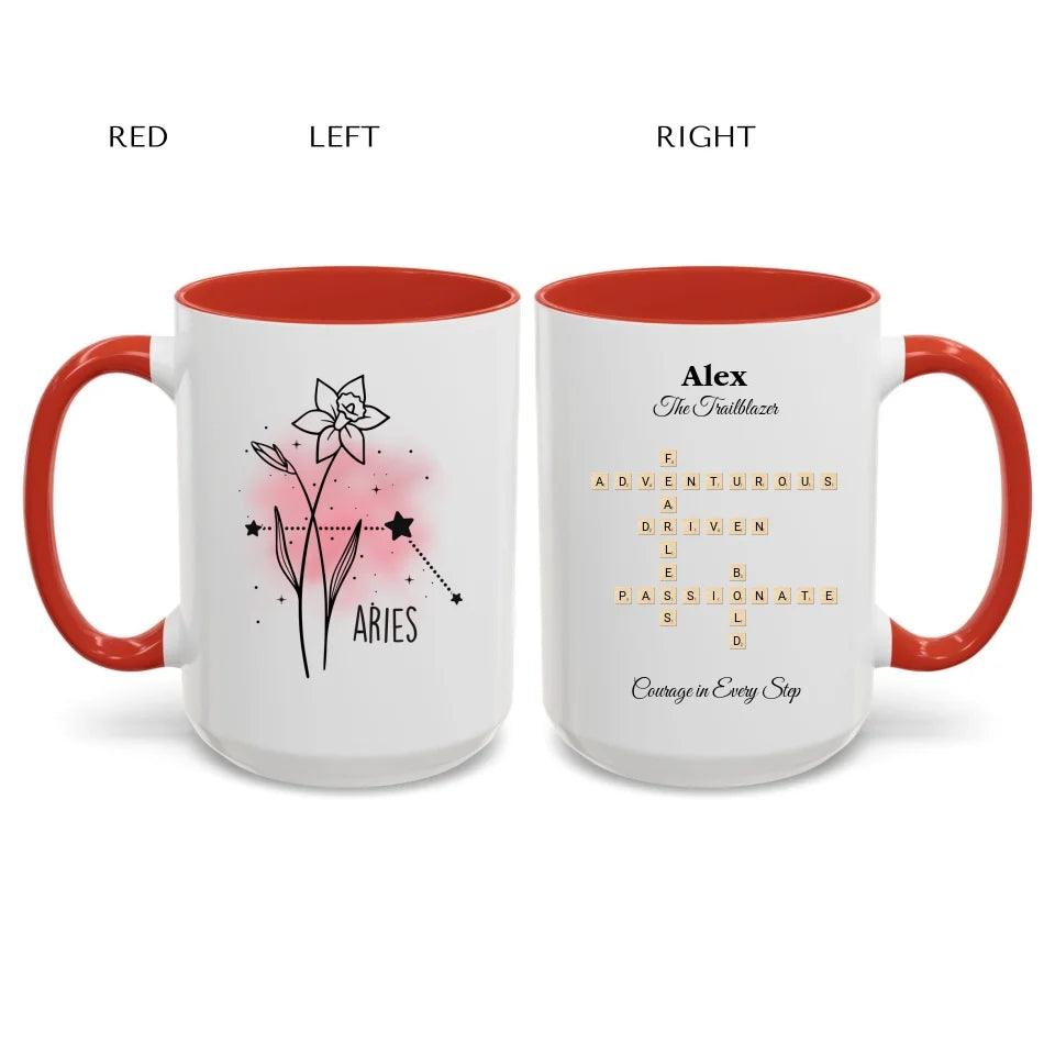 Custom Birth Month Flower Zodiac Word Tile Mug - ARTFULANE