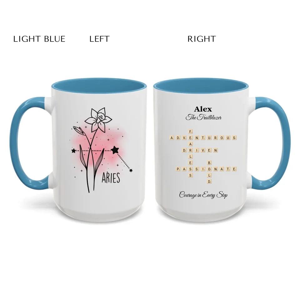 Custom Birth Month Flower Zodiac Word Tile Mug - ARTFULANE