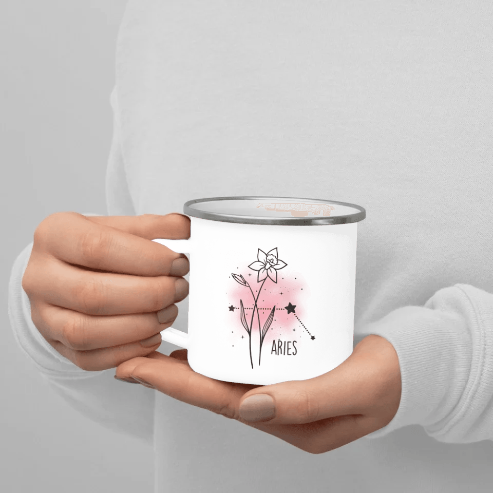 Custom Birth Month Flower Zodiac Word Tile Mug - ARTFULANE