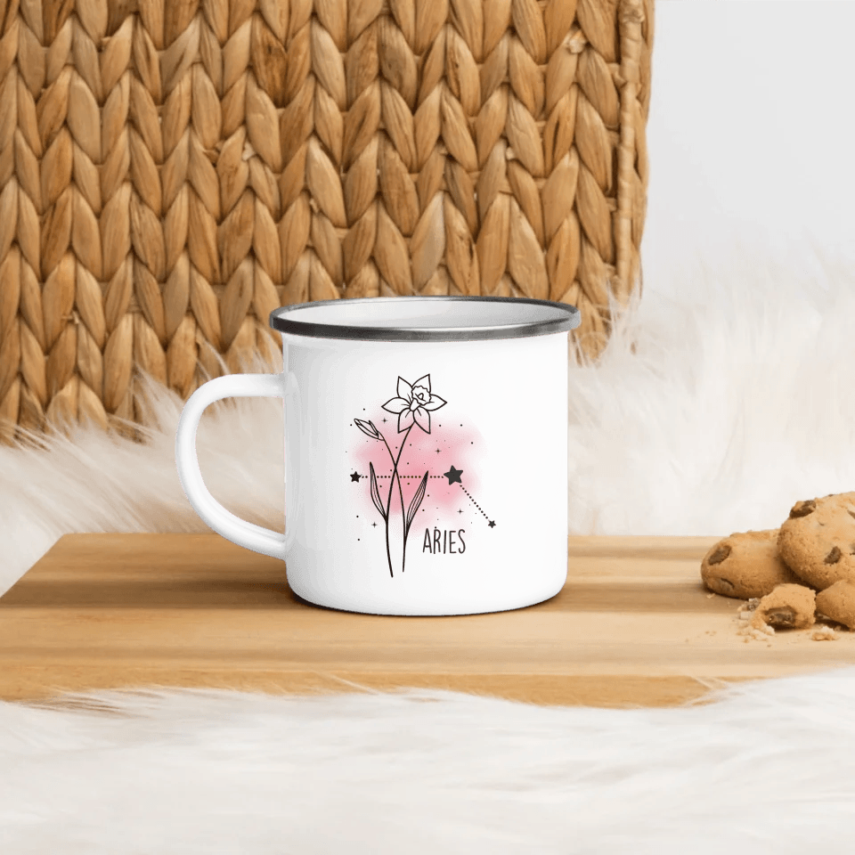 Custom Birth Month Flower Zodiac Word Tile Mug - ARTFULANE