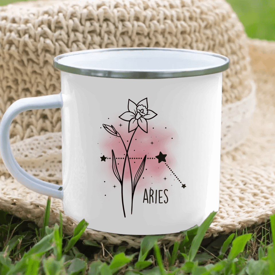 Custom Birth Month Flower Zodiac Word Tile Mug - ARTFULANE