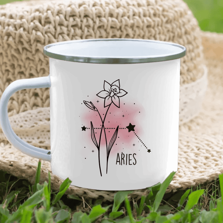 Custom Birth Month Flower Zodiac Word Tile Mug - ARTFULANE