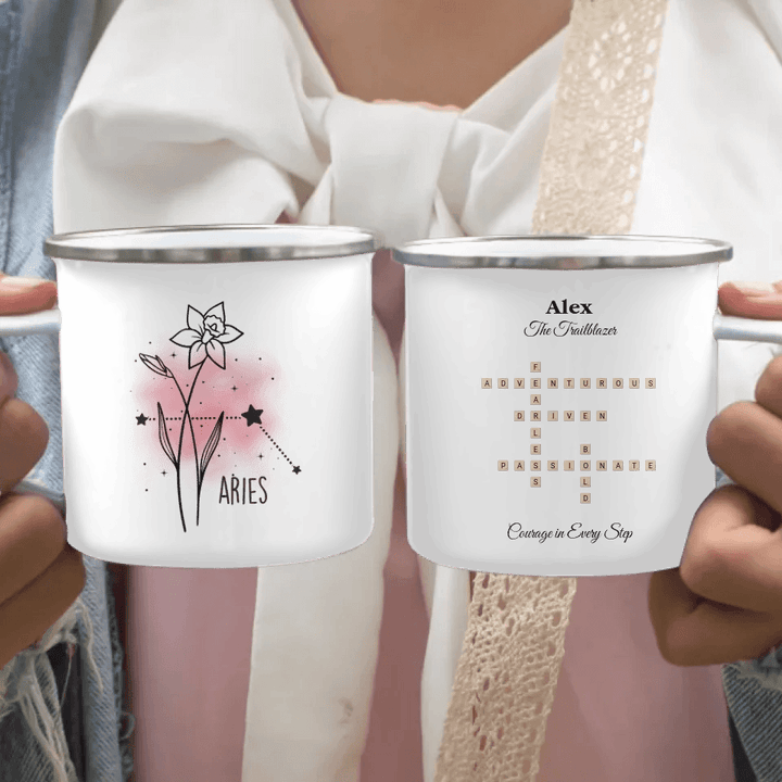 Custom Birth Month Flower Zodiac Word Tile Mug - ARTFULANE