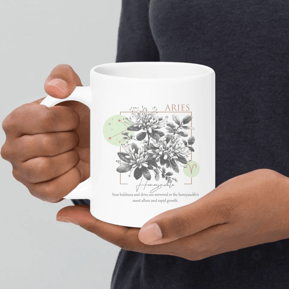 Custom Boho Birth Month Flower Zodiac Word Tile Mug - ARTFULANE