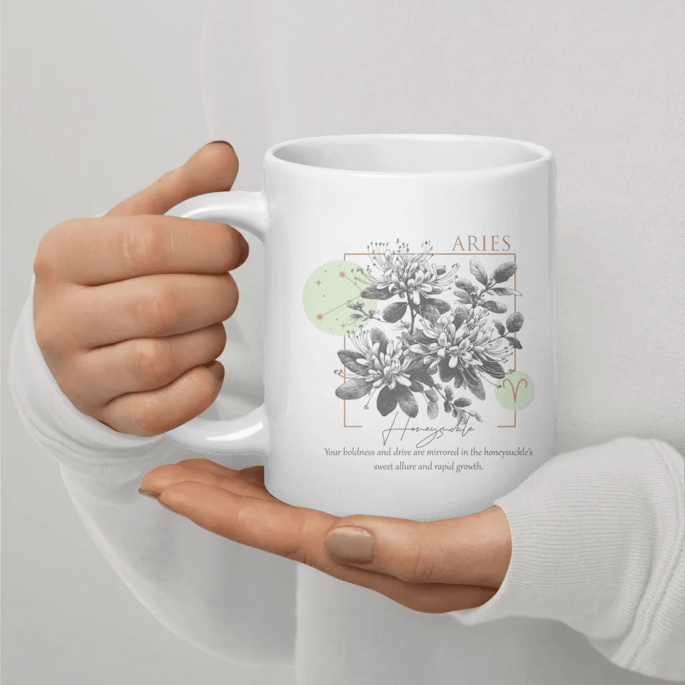 Custom Boho Birth Month Flower Zodiac Word Tile Mug - ARTFULANE