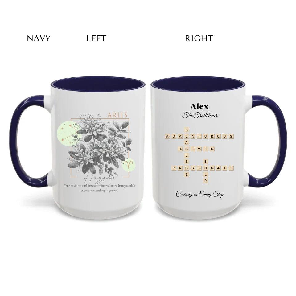 Custom Boho Birth Month Flower Zodiac Word Tile Mug - ARTFULANE