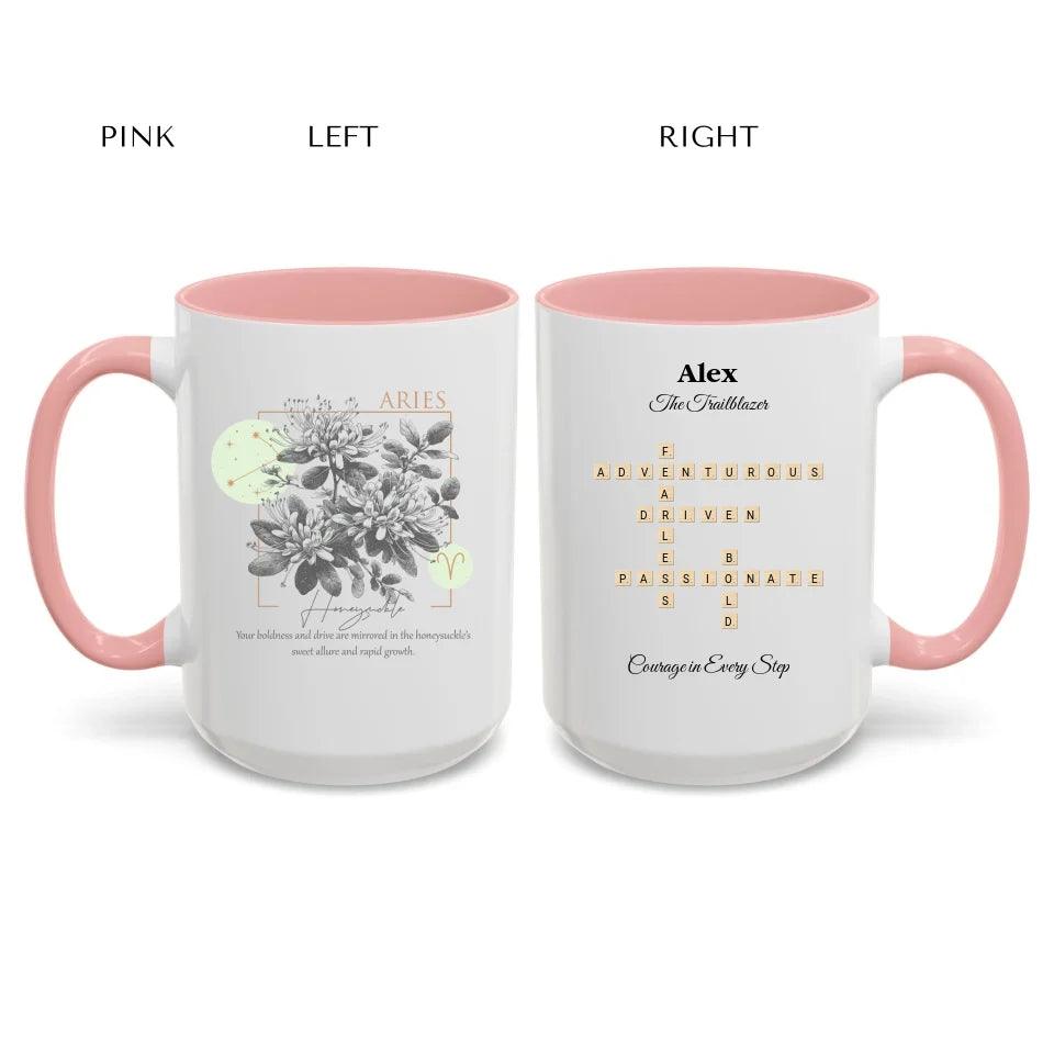 Custom Boho Birth Month Flower Zodiac Word Tile Mug - ARTFULANE