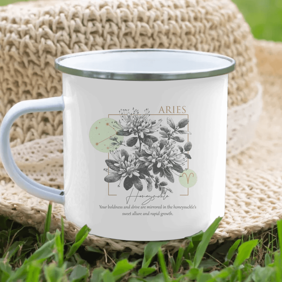 Custom Boho Birth Month Flower Zodiac Word Tile Mug - ARTFULANE