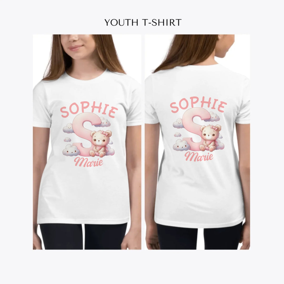 pink-letters-with-cute-clouds-and-bear-custom-youth-girl-t-shirt-artfulane