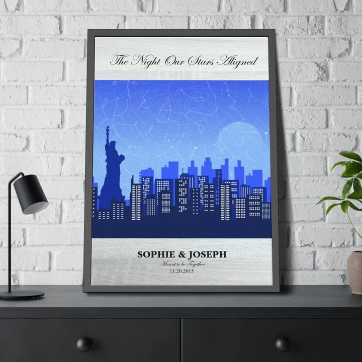 Custom Blue New York Cityscape Star Map - ARTFULANE