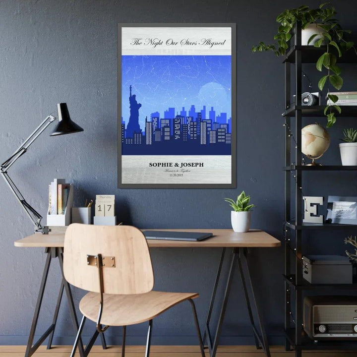 Custom Blue New York Cityscape Star Map - ARTFULANE