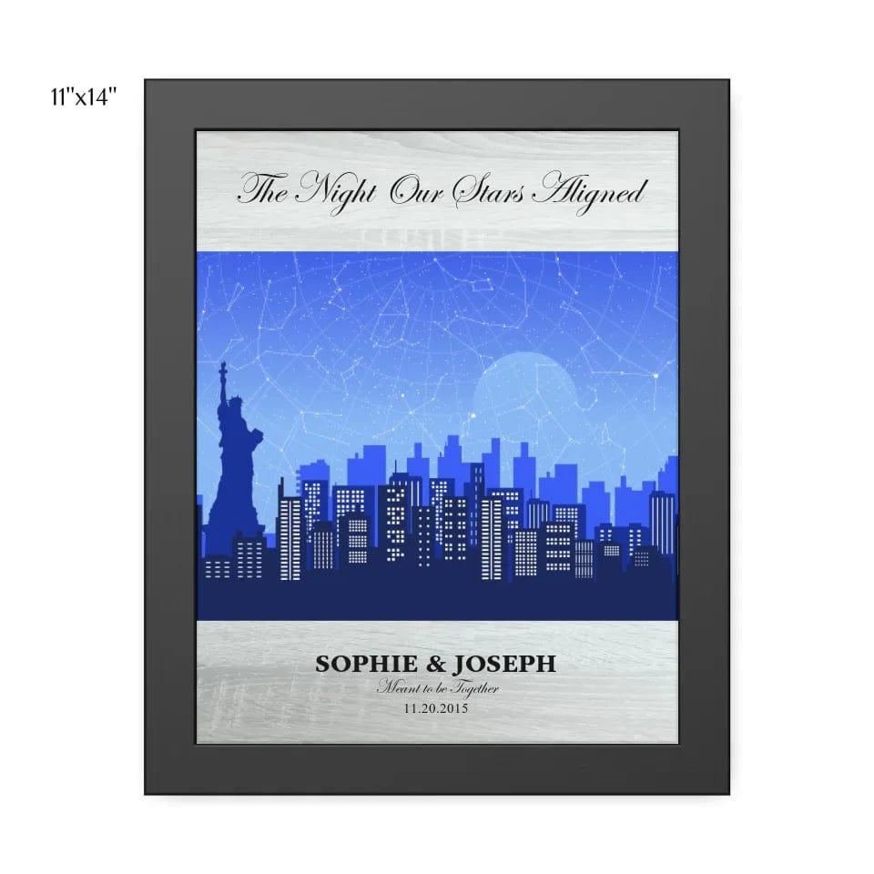 Custom Blue New York Cityscape Star Map - ARTFULANE