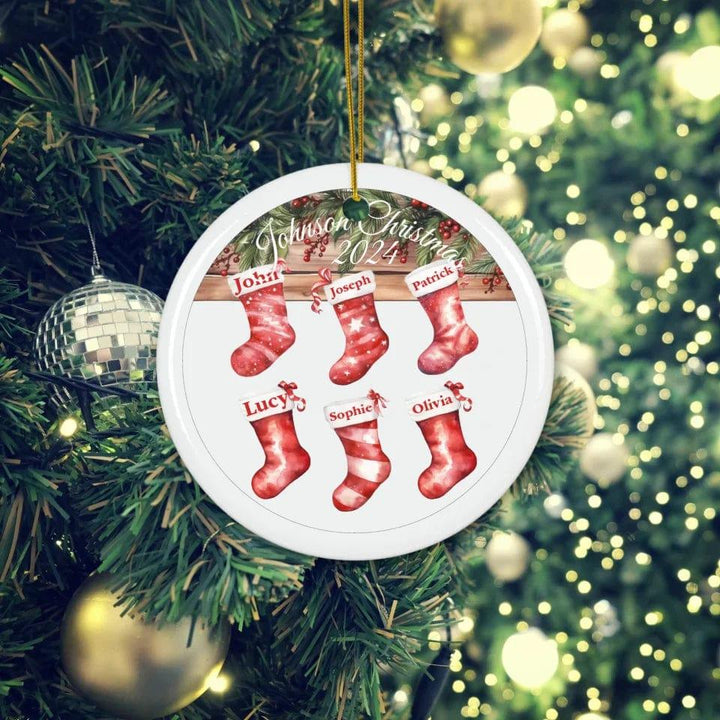 Custom Family Christmas Red Stockings Ornament - ARTFULANE