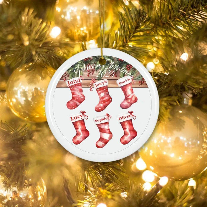 Custom Family Christmas Red Stockings Ornament - ARTFULANE