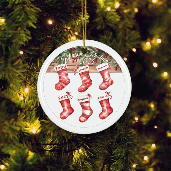 Custom Family Christmas Red Stockings Ornament - ARTFULANE