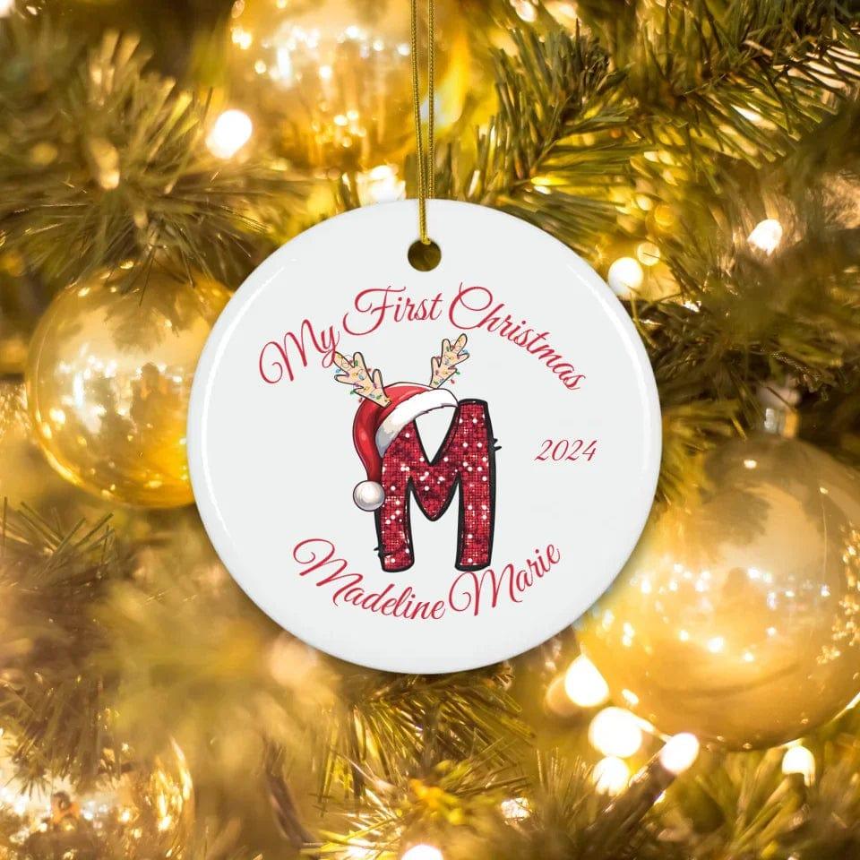 Custom Faux Red Sequin Alphabet Christmas Ornament - ARTFULANE