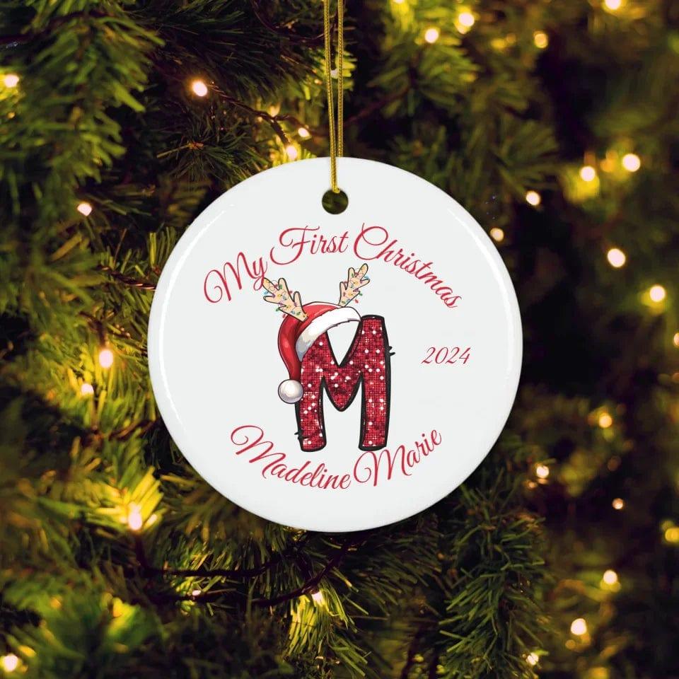 Custom Faux Red Sequin Alphabet Christmas Ornament - ARTFULANE